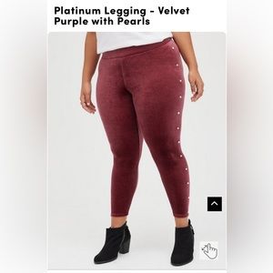Torrid Leggings, velvet with faux pearls, maroon/purple color, size 1.